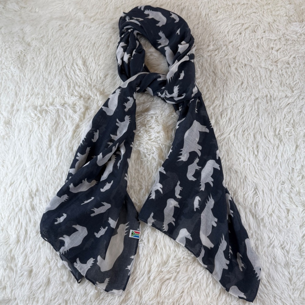 Africa's Legends Lightweight Navy White Animal Print Scarf Wrap‎ Shawl Soft Boho